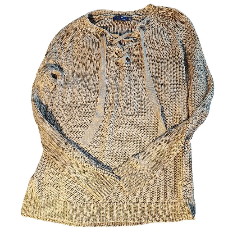 Polo Ralph Lauren Sweater Womens Small Lace Up Pullover Knit Long Sleeve Casual